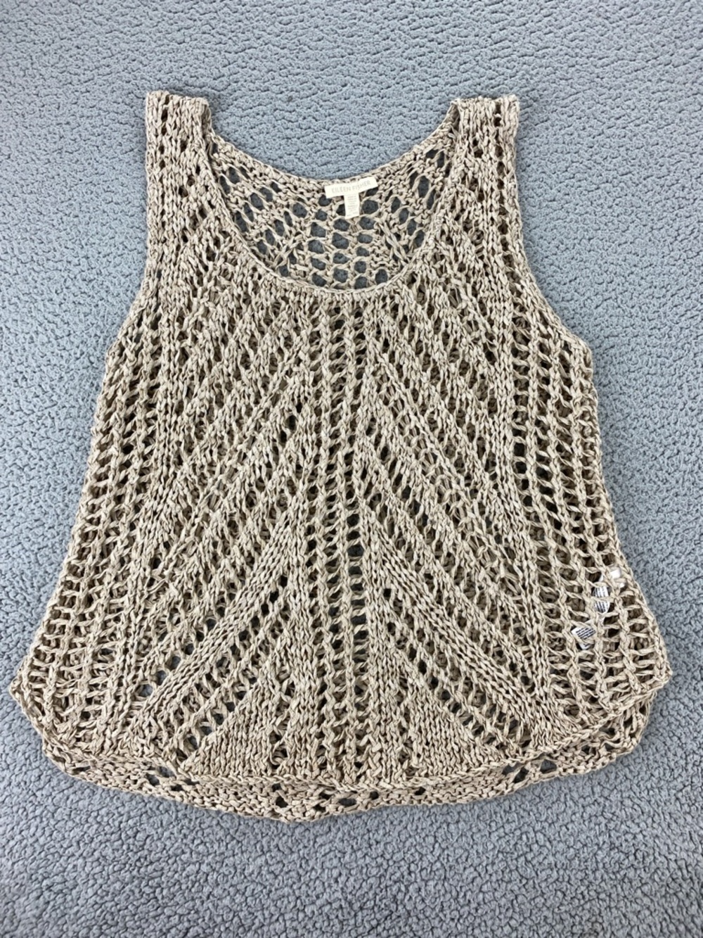 Eileen Fisher XL Open Knit Linen Blend Crochet Tank Boho Lagenlook Layering Top - Picture 4 of 13